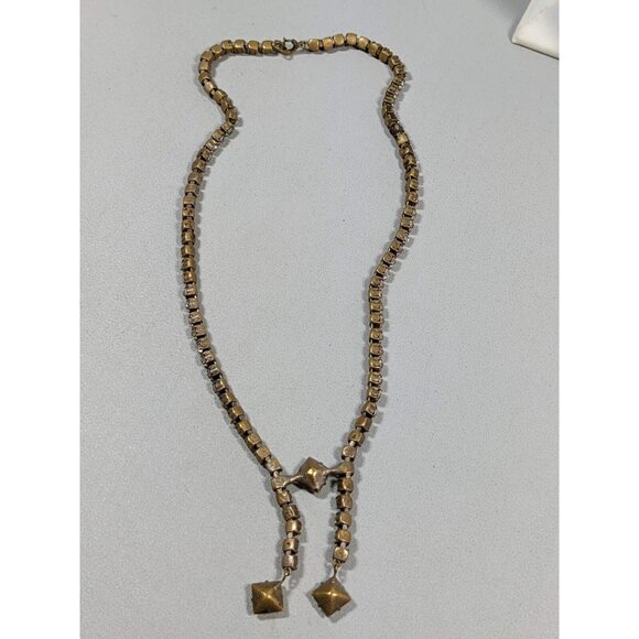 Vintage Czechoslovakia Bronze Tone Crystal Rhinestone Art Deco Tennis Necklace - Picture 9 of 11